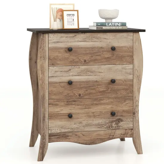 Brown Wooden Dresser with 3 Folding Fabric Drawers Perfect Fit to Any Small Space {1}