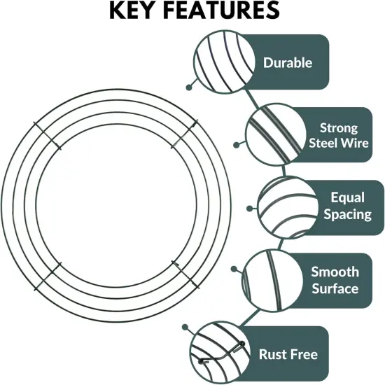 Pack of 2 Wire Wreath Frame (10 Inch) &ndash; Round Metal Wreath Form for Crafts & Floral Decorations on Weddings Christmas Home Party Celebrations, Dark Green {3}