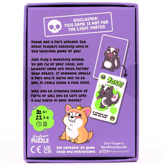 Professor Puzzle: Queen of Farts - Flatulent Animal Card Game, Pair Matching & Card Discarding, Gassy Fun Party Game, Family-Kids Ages 6+, 3-6 Players {3}