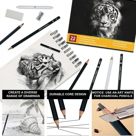 Charcoal Pencils for Drawing, Set of 22 {4}
