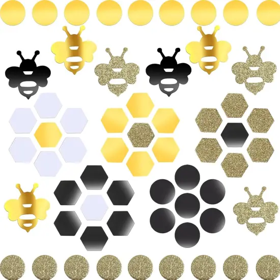 410 Pieces Bee Confetti Gold Glitter, Yellow Black, Circle Confetti Honeycomb Hexagon Confetti for Bee Themed Party Baby Shower Birthday Table Decoration {3}