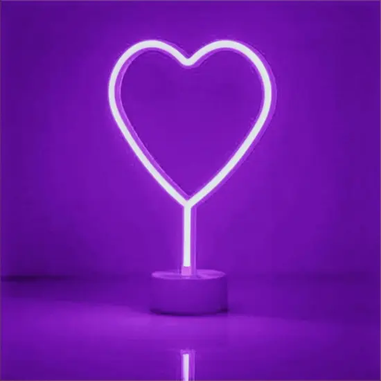 Summer Heart Neon Sign &ndash; Purple LED Neon Lights for Bedroom, Girls Room, Party, and Home Decor, Battery or USB Powered LED Heart Lamp {1}