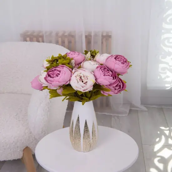 Silk Peony Bouquet, Lavender&ndash; Vintage Artificial Peonies for Wedding, Home, and Office Decor, Light Purple {1}