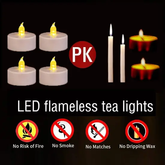 LED Tea Lights Candles- 24PACK Warm Yellow Flameless Candles Realistic and Bright Flickering Long Lasting 200Hours for Holiday Celebration,Party,Home Decoration,Battery Operated {2}