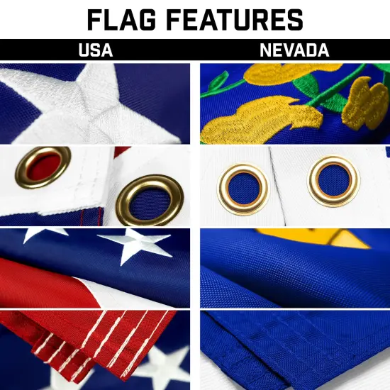 G128 Combo Pack: 20 Ft Telescoping Aluminum Flagpole (Silver) & American and Nevada Flags 3x5 Ft, Both ToughWeave Series Embroidered Polyester | Pole with Flags Included {3}