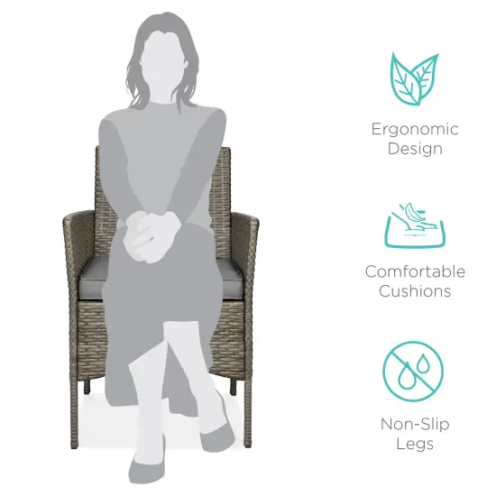 Best Choice Products 3-Piece Outdoor Wicker Conversation Patio Bistro Set, w/ 2 Chairs, Table Taupe/Cement Gray {2}