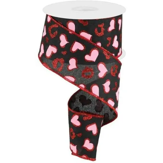 2.5" Heart Leopard Spots Ribbon: Black (10 Yards) {1}