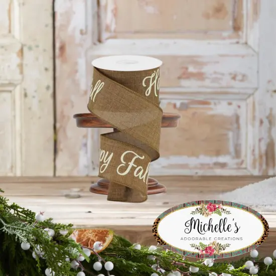 2.5" Happy Fall Yall Ribbon: Tan (10 Yards) {2}