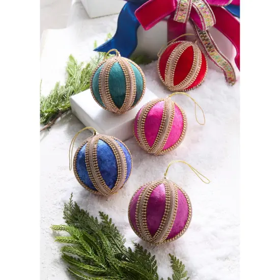 4" Velvet Jeweled Ball Ornament Blue {2}