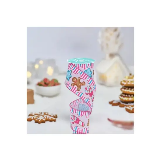2.5" Gingerbread Candy Tree Ribbon: White/Pink (10 Yards) {3}