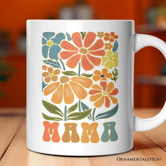 Boho Floral Mama Mug, Retro Color Flowers Gift for Mothers {1}