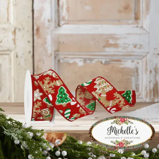 1.5" Gingerbread Cookies Ribbon: Red (10 Yards) {2}