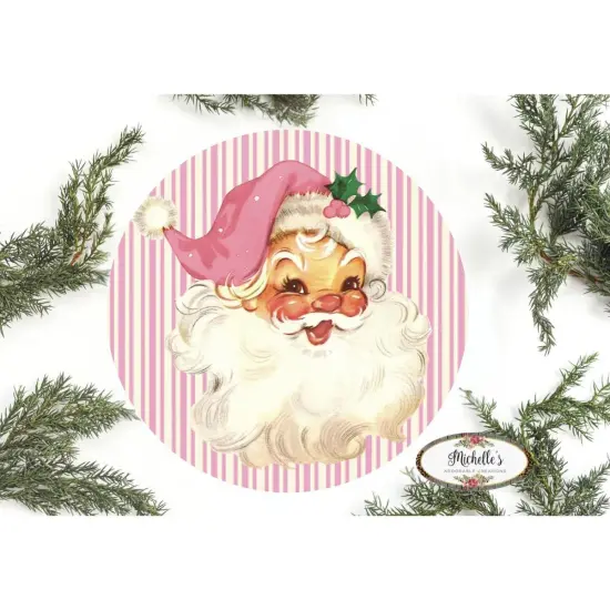 Vintage Pink Santa Christmas Sign {1}