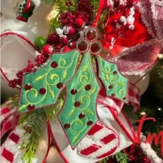 6" Felt Holly Jewel Ornament {4}
