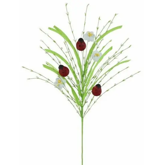 28" Grass Pip Flower Ladybug Spray {1}