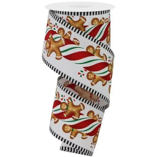 2.5" Gingerbread Kids Stripe Ribbon: White/Red (10 Yards) {1}