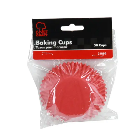 Chef Craft 50 Count Cupcake Liners Muffin Size Baking Cups - Bright Red {2}