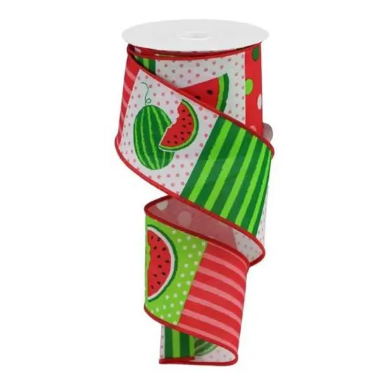 2.5" Watermelon Block Royal Ribbon: White (10 Yards) {1}