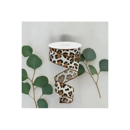 1.5" Fuzzy Leopard Print Ribbon: Natural (10 Yards) {2}