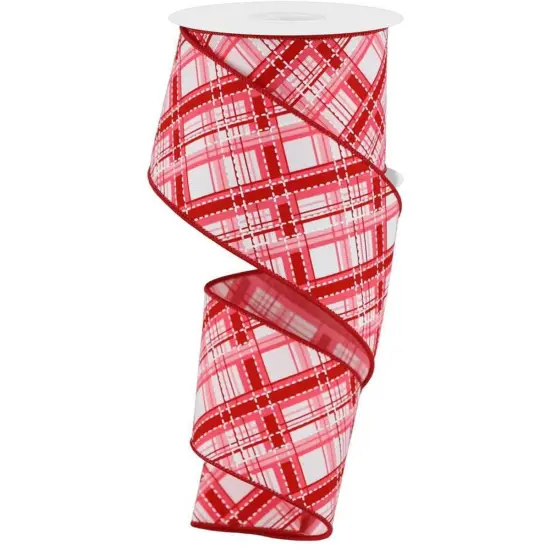 2.5" Diagonal Dash Plaid: Pink/Red (10 Yard) {1}