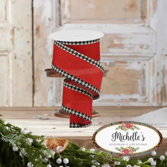 2.5" Houndstooth Edge Ribbon: Red, Black, White (10 Yards) {2}