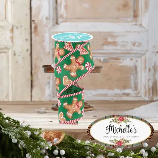 2.5" Gingerbread Stripe Ribbon: Emerald Green (10 Yards) {4}