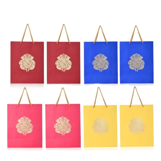 Ganesha Paper Carry Bags Party Favor Gift Bag for Goodie Wedding Ganesh Chaturthi Puja Return Gifts - 8x4x10 Inch {7}
