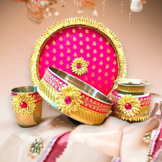 Karvachauth Thali, Karva Chauth Thali, Daughter in Law Gift, Gift for Daughter, Gift for Wife, Karwa Chauth Gift, Karwachoth, Puja Thali Set, Sargi Gift Pink {1}