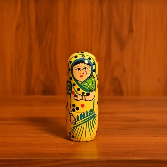Wooden Nesting Dolls Matryoshka Doll Set of 5 Hand Painted Indian Traditional Kondapalli Toys for Home Table Decor Wooden Stacking Dolls - Gifting Item Golu Dolls (6 Inch) {3}