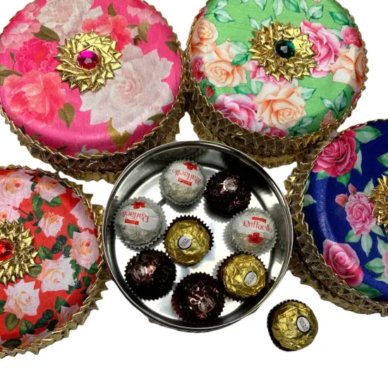 1 PC Decorative Gotta Steel Ladoo Box 400 Grams Designer Sweet Box Indian Wedding Housewarming Shagun Gift Festival Pooja Favor Return Gift for Friends Family Guest Bridesmaid {7}