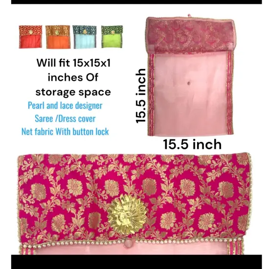 2 Pieces Saree Covers with Button Closure Saree Bags Clothes Covers Organizer for Wardrobe and Gifting Storage Wedding Favor Packing Bags Cloth Organizer Case Pink {4}