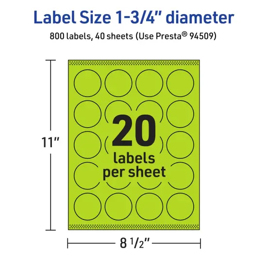Avery Bright Green Paper Labels, 1.75" Diameter Round {5}