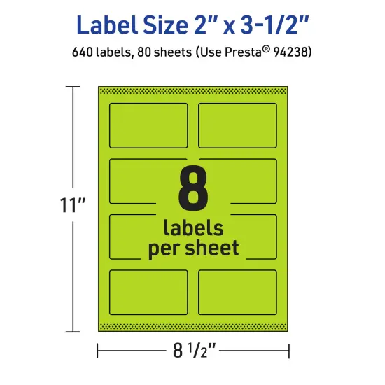 Avery Bright Green Paper Labels, 2" x 3.5" Rectangle {5}