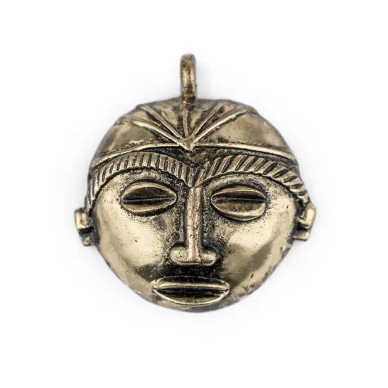 The Bead Chest Round African Brass Mask Pendant (58x62mm): Genuine West African Mask Design for DIY Jewelry & Necklaces {1}