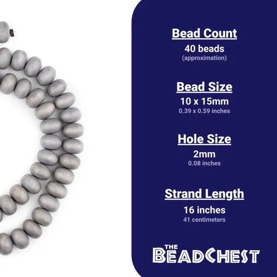 The Bead Chest Grey Abacus Natural Wood Beads (10x15mm): Organic Eco-Friendly Wooden Bead Strand for DIY Jewelry, Crafts, Necklace and Bracelet Making {4}
