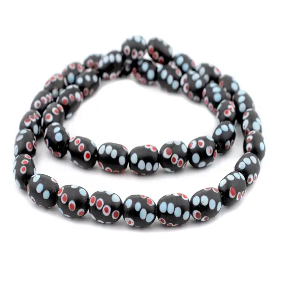 The Bead Chest Black Oval Venetian-Style Skunk Beads 12mm Multicolor Glass Large Hole 23 Inch Strand {3}