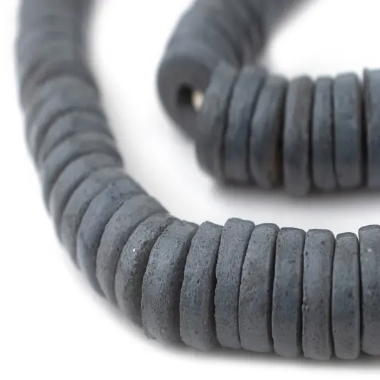 The Bead Chest Dark Grey Ashanti Glass Disk Beads (18mm) {1}