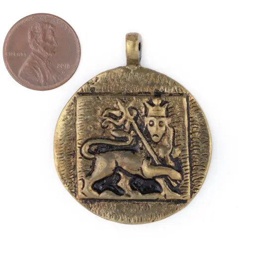 The Bead Chest Brass Circular Lion of Judah Pendant {2}