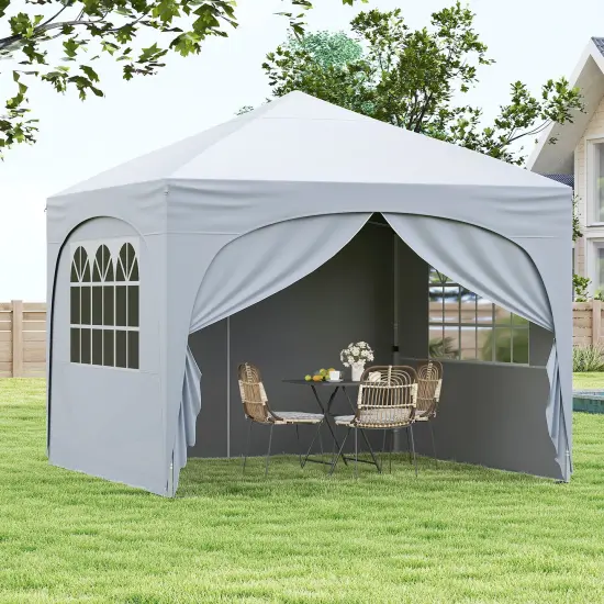 10 X 10 FT Pop up Canopy Tent with 4 Removable Sidewall White {5}