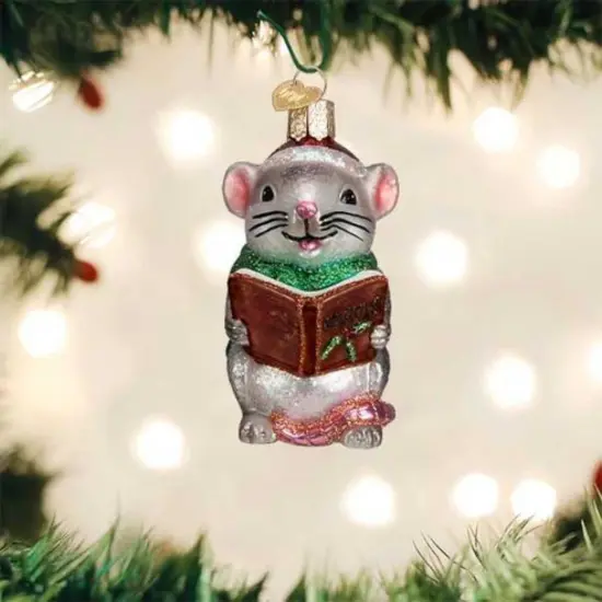 Old World Christmas 4.0 Inch Grey Caroling Mouse Christmas Tree Ornament , Christmas Decor Not Creature Stirring Gray {3}