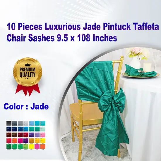 10 Pieces Rich Moss Green Pintuck Taffeta Chair Sashes 9.5 x 108 Inches {1}