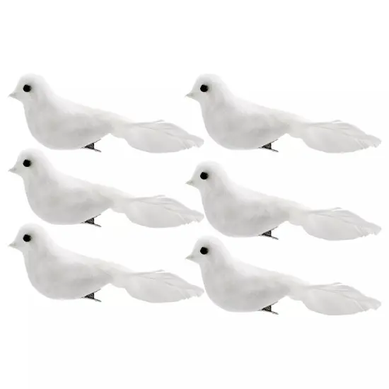 Artificial White Doves 6ct Feathered Mini Birds Wedding Crafts {1}