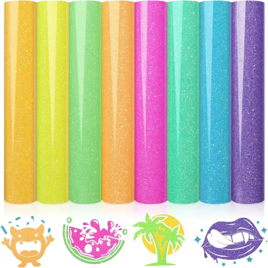 8 Packs Glitter Iron on Vinyl for Shirts, Sparkle 12''x10'' {1}