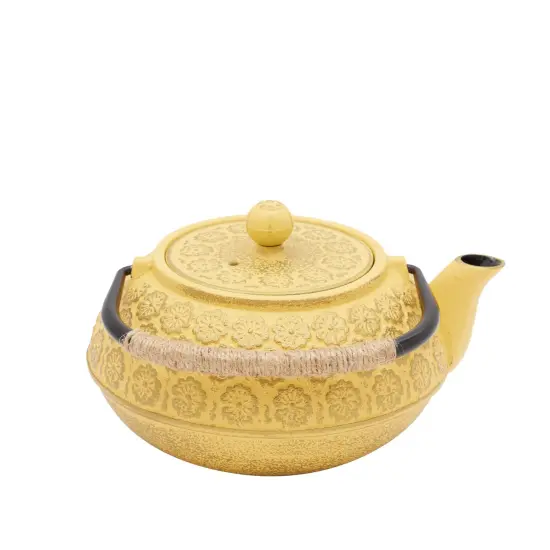 3 Piece Set Yellow Japanese Cast Iron Teapot, Loose Leaf Tetsubin with Handle, Stainless Steel Infuser, and Trivet (27 oz, 800 ml) {7}