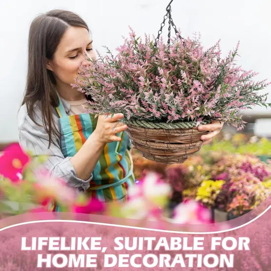 2 Sets Artificial Lavender with Hanging Basket &ndash; Faux Flowers for Porch & Garden Decor {5}