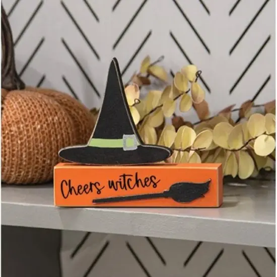 Stacked Cheers Witches Halloween Sign Block for Shelf or Tray Display {2}