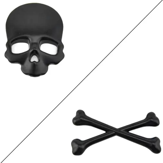 Matte Black 3D Crossbones Skull Sticker Skeleton Emblem Decal {3}