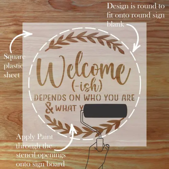 Welcome-ish Round Sign Stencil | Sign Stencil | DIY Sign Stencil | Round Stencil | Designer Stencils | {3}