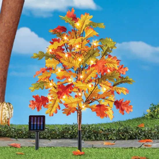 Collections Etc Solar Powered Colorful Maple Tree Outdoor Garden Stake {1}