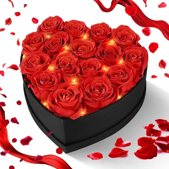 Preserved Flowers in Heart Shape Box with Lights {1}